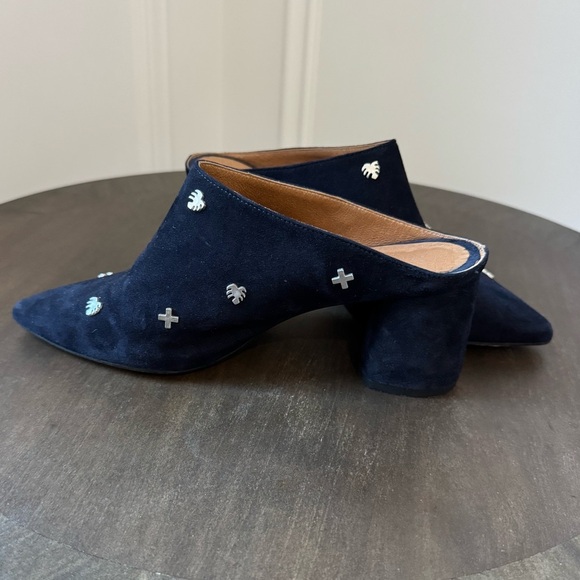 SVNTY Peace Mule - Navy Blue Suede Slide Block Heel - Size 38 - EUC - Picture 2 of 10
